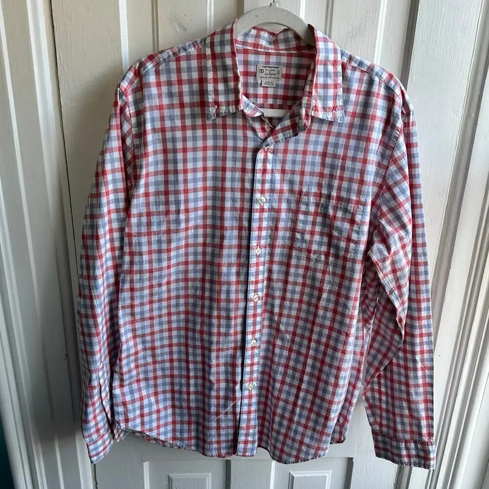J Crew Classic Flex Casual Shirt White Red Roadmap Gingham